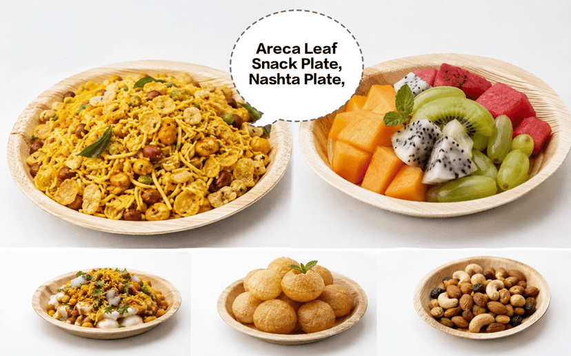 Areca Leaf Snack Plate (10 Inches), Supari Leaf Snack Plate, Palm Leaf Snack Plate, Betel Nut Leaf Snack Plate, Eco-Friendly Disposable Snack Plate view 2
