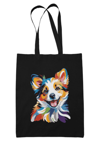 Prakrut India Canvas Tote Bag with Zipper & Inner Pocket, Colourful Corgi Dog Pop Art Print
