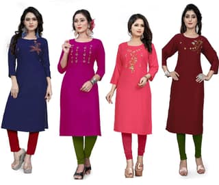 STYLEOO Rayon Embroidered Kurta/kurties for Women and Girls Pack of 4,DARK BLUE, RANI, MAROON & PINK (M, L, XL, XXL)