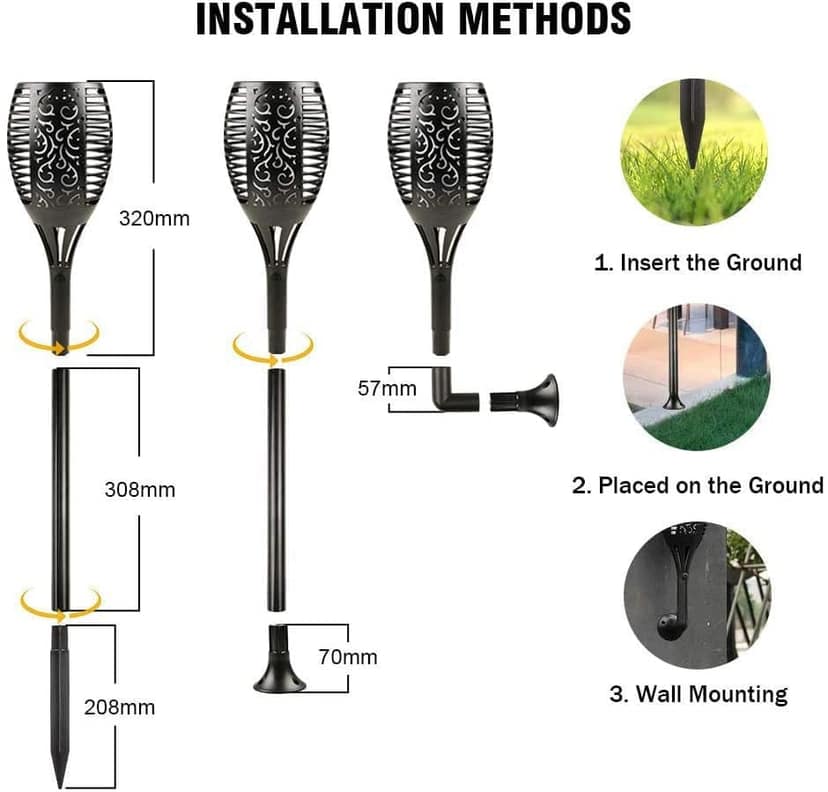 SPARKWORLD Solar Flame Torch Lights for Outdoor 96 LED Flickering Fire Effect Mashaal Lamps | Waterproof Landscape Lighting (Pack of 2) | Colour: Solar Mashal view 2