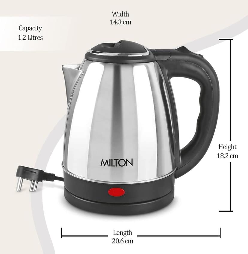 Milton Insta Electri Kettle 1.2 Stainless Steel , Silver | Power Indicator | 1500 Watts | Auto Cut-off | Detachable 360 Degree Connector | Boiler for Water view 2
