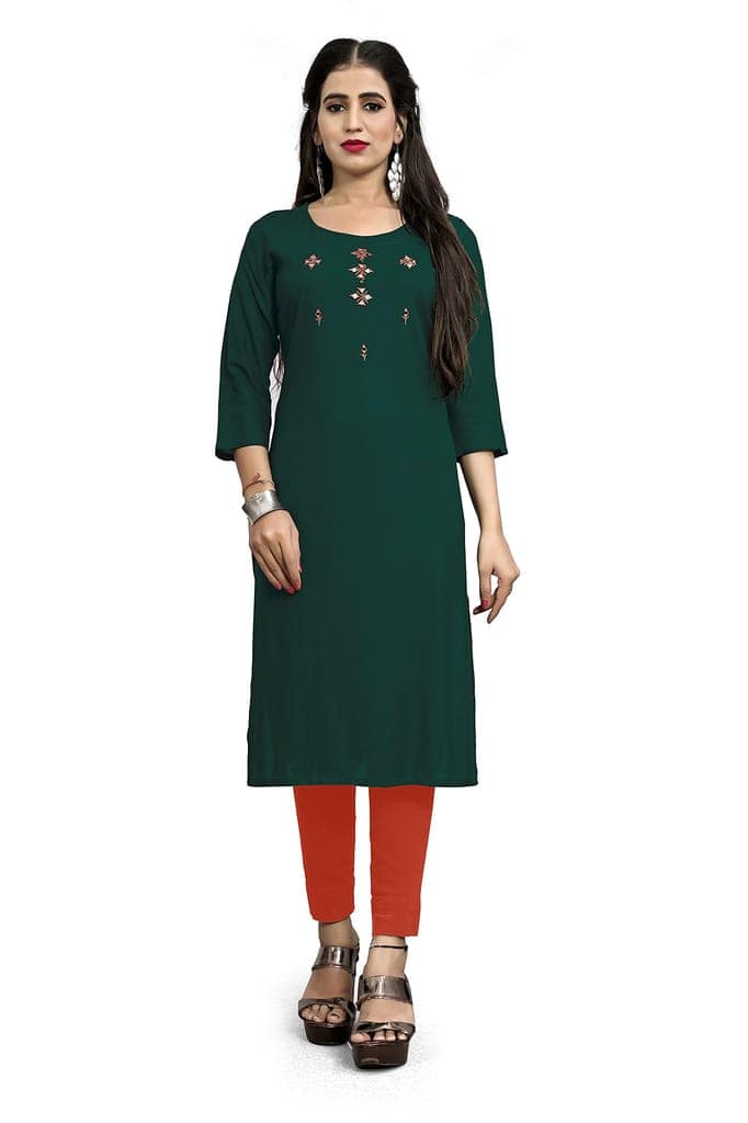 STYLEOO Combo Rayon Three-Fourth Sleeve A-Line Kurti for Women (Green & RED) (M, L, XL, XXL) view 2