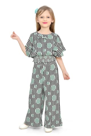 Be:Kids Black and White Striped Top with Green Polka Dots and Matching Palazzo Pants Set