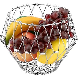 Multipurpose Folding fruit Basket Stainless Steel Fruit Vegetable Basket (Silver)
