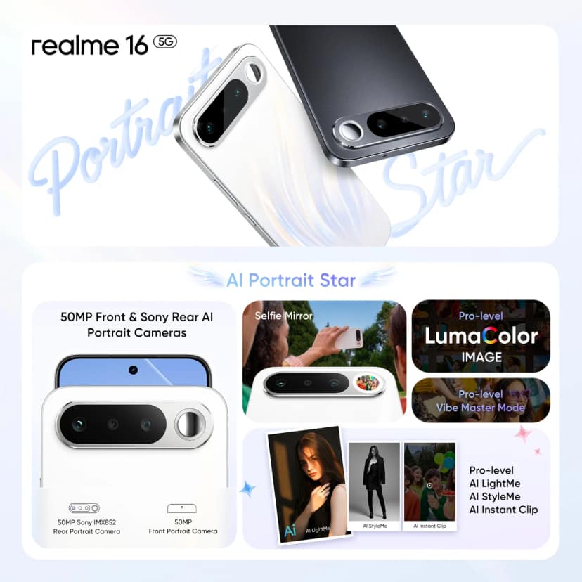REALME 16 5G (Air White, 12GB RAM, 256GB Storage) view 2