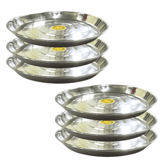 SHINI LIFESTYLE Stainless Steel Serving Plate, Dinner Plates set, Lunch Plates, Khumcha Thali (Dia-30cm, 6Pc)