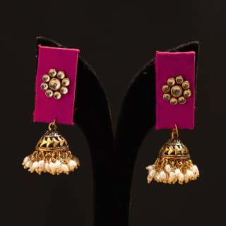 Pink - Anvika Stone Work Fabart GS Jhumka Earrings