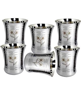 Bartan Hub Laser Printed Stainless Steel 400 ml Glasses, Set of 6