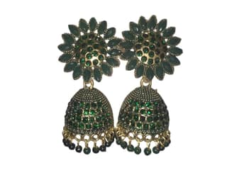 Gold Plated Green Stone Jhumka Earrings for Women
