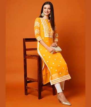 anushansa Pack of 1 Rayon Embroidered Straight Women's Kurti - ( Yellow )