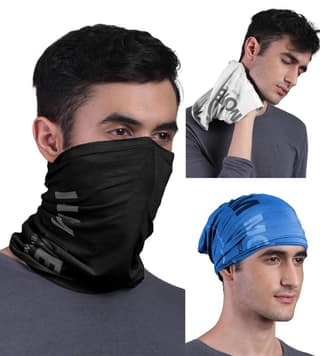 FREECULTR Unisex Bamboo Bandana, Anti Microbial Super Soft & Comfort Fit, Breathable Multipurpose Headband, Face Mask for Dust Protection and Sun - Printed Pack of 3-Black,Pilot Blue,White