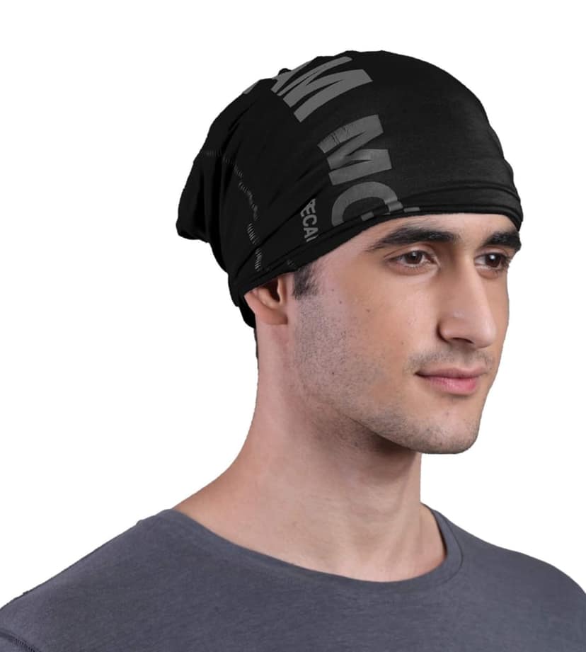 FREECULTR Unisex Bamboo Bandana, Anti Microbial Super Soft & Comfort Fit, Breathable Multipurpose Headband, Face Mask for Dust Protection and Sun - Printed Pack of 3-Black,Pilot Blue,White view 2