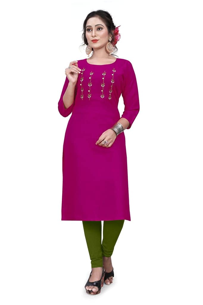 STYLEOO Rayon Embroidered Straight Kurties for Women and Girls (Pack of 3) (M, L, XL, XXL) view 2