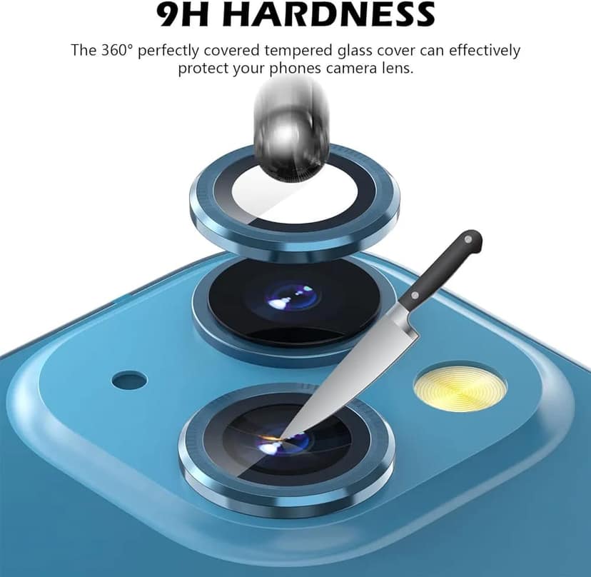 Tempered Glass Camera Lens Protector Compatible With Iphone, Premium Tempered Glass Circle Film, Aluminum Alloy Full Fit Lens Ring Cover, [Anti-Scratch view 2