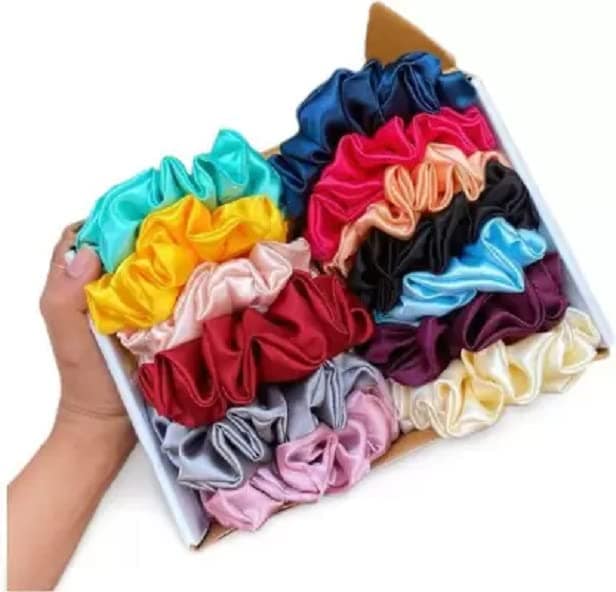Elecsera Luxury Satin Scrunchies Rose Set of 5 Colour Rubber Band Set of 5 (Multicolor)