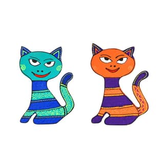 DECOREER Cat Wooden Fridge Magnet Set of 2