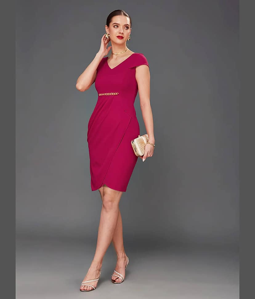 Miss Chase Women Polyester Solid Bodycon Dress ( Pink ) view 2