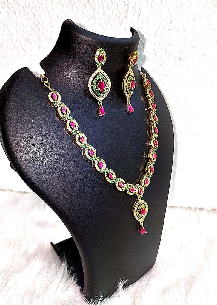 Stunning Emerald and Ruby Necklace Set in Gold plated view 2