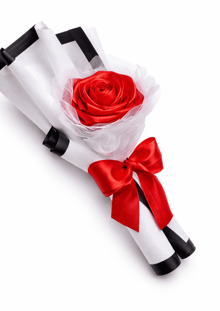 Red Satin Ribbon Rose Bouquet view 2