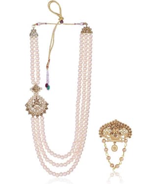pearl beads Dulha groom sherwani Necklace/Moti Mala for Men for wedding | Exquisite Groom Mala and Brooch Set | Perfect for Grooms