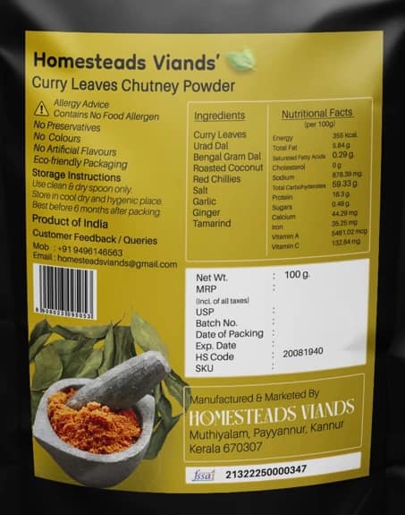 Homesteads Viands Curry Leaves Chutney Powder 100g Pack of 2 view 2