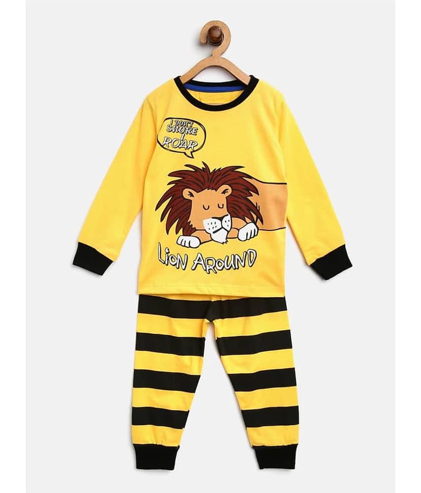 Lazy Shark Pack of 1 Boys Cotton Blend Nightsuit Set ( Yellow )