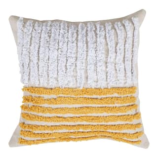 Lalawat-Export Cushion Cover Yellow White Cotton Throw Pillows Boho Handmade Knit case Sofa Decor Fringes (Square, 16x16 Inches) LLE_16