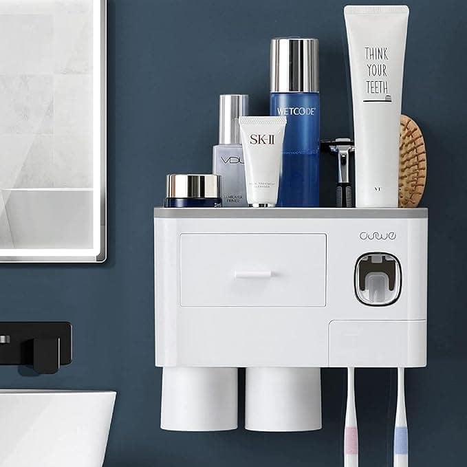 Wall Mounted Toothbrush Holder Stand with Toothpaste Dispenser for Keeping Toothpaste, Cream, Lotion, Shampoo with 8 Toothbrush