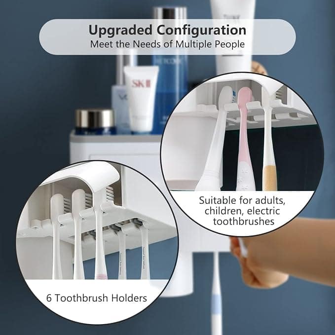 Wall Mounted Toothbrush Holder Stand with Toothpaste Dispenser for Keeping Toothpaste, Cream, Lotion, Shampoo with 8 Toothbrush view 2