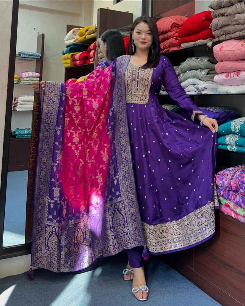 Anarkali Flared Silk Kurti Set