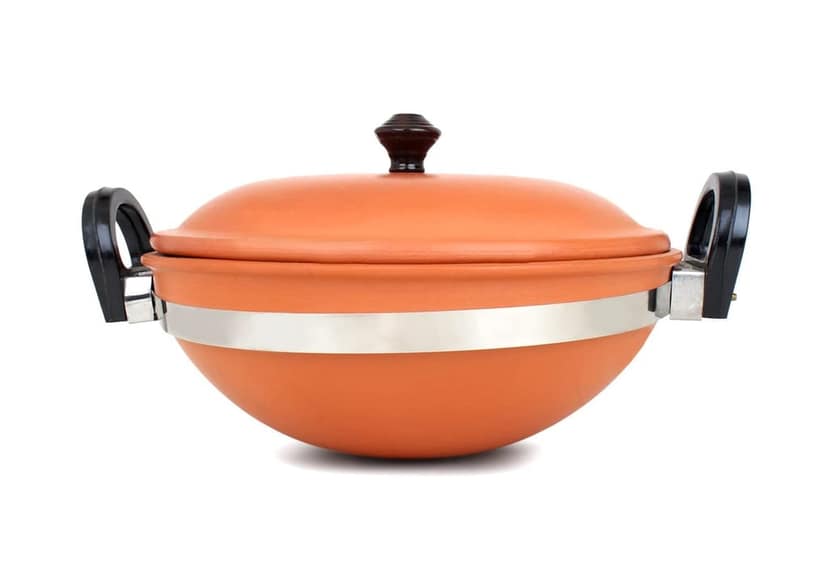 KSI Handmade Mitti Terracotta Clay Kadai and Tawa Combo Set - with Handle for Cooking on Gas view 2