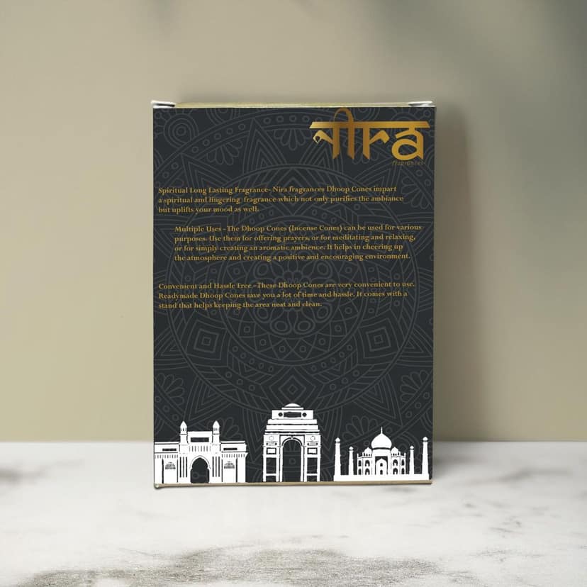 Nira Fragrances Natural Cow Dung Incense Cones | 50 Organic Dhoop Cones with Guggal Fragrances | Best for Pooja, Meditation, and Aromatherapy | Free Dhoop Stand Included view 2