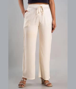 MAUKA - Cream Rayon Women's Palazzo ( Pack of 1 )