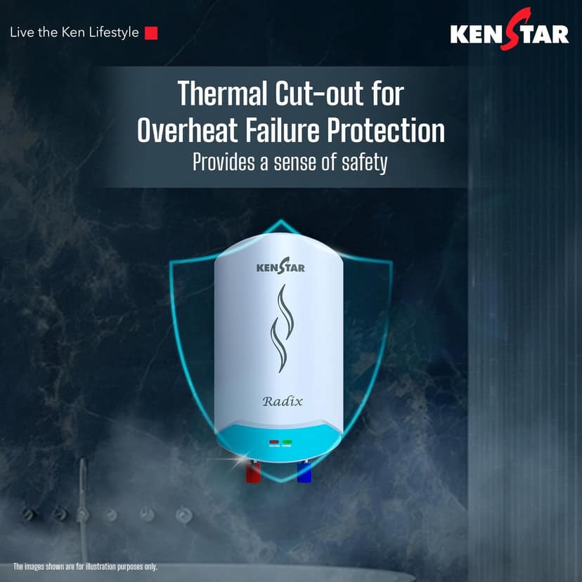 Kenstar Radix, 3L 3000-Watts Powerful Heating, Electric Instant Water Heater (Geyser), High Grade SS Tank with Advanced 4 Level Safety, Rust-Proof, Wall Mounting - White view 2