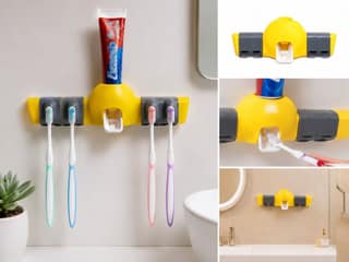 DHRUVINSRI Home and Bathroom Toothpaste Dispenser/Squeezer with 4 Sets of Plastic Toothbrush Holder