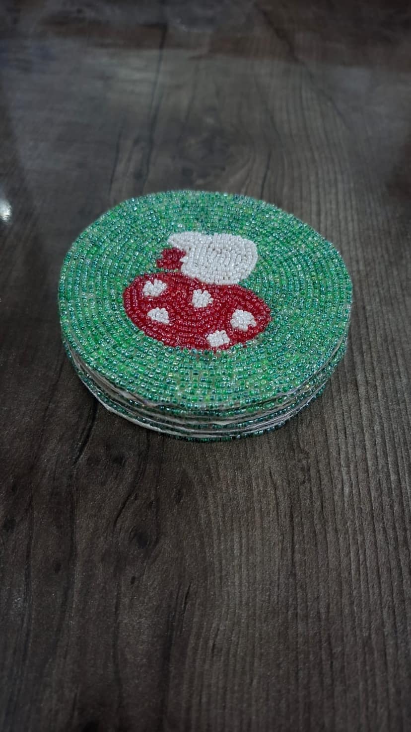 Zarkala Handmade Beaded Mushroom Coaster Set of 6, 4 x 4 Inches view 2