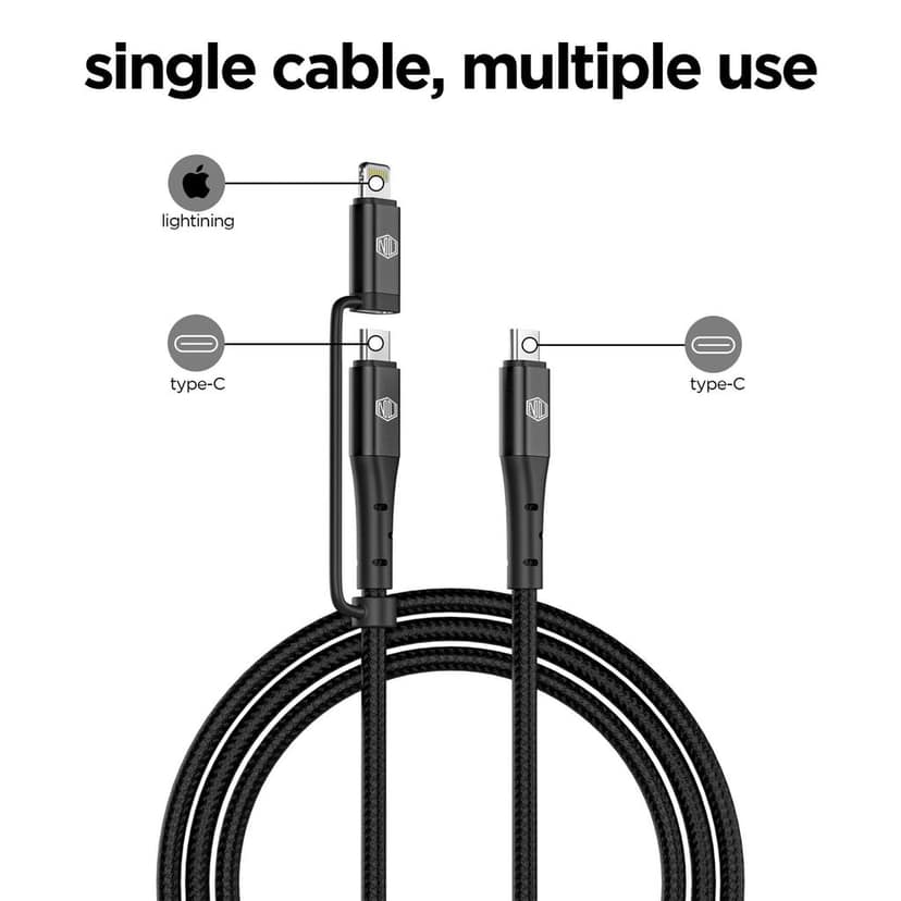 Blaze Duo 80W 2 in 1 Braided Cable (Type-C to Type-C to Type-L) view 2