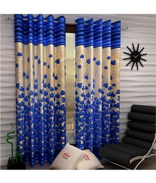 Home Sizzler Set of 2 Door Semi-Transparent Eyelet Polyester Curtains Blue