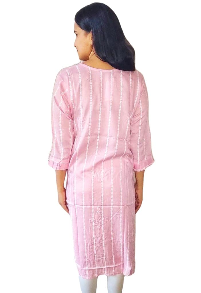 ATTIRIS Women's Rayon Embellished Straight Calf Length Kurta, Pink, 42,XL view 2