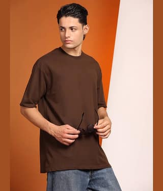 ENCIGER Men Cotton Oversized Fit Solid T-Shirt ( Orange )