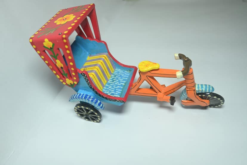 Icrafts Handmade Wooden Rickshaw (Multicolor) – Single Piece (L: 17.78 cm × B: 10.16 cm × H: 10.16 cm, Weight: 110 g) – Eco-Friendly Traditional Decorative Toy view 2