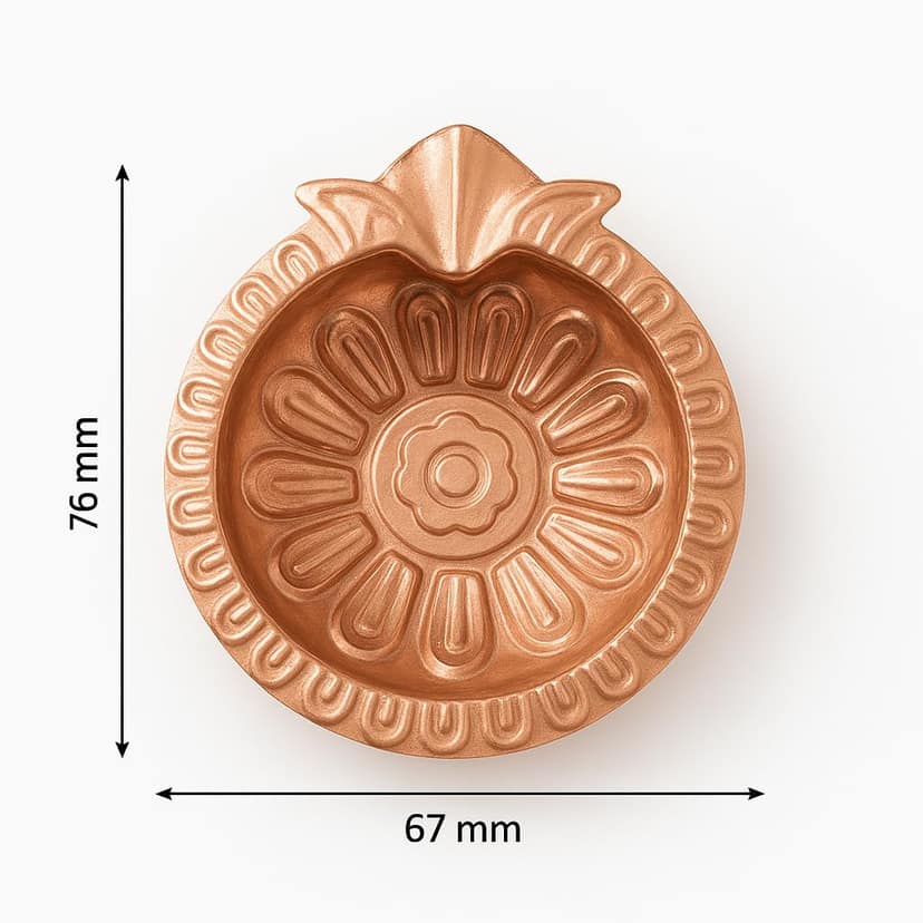 3 Inch Copper Decorative Diya (Pack of 2) � 76mm x 67mm Traditional Copper Oil Lamps for Puja, Diwali, Festivals, Home Temple � Handcrafted Pooja Deepam for Decoration view 2