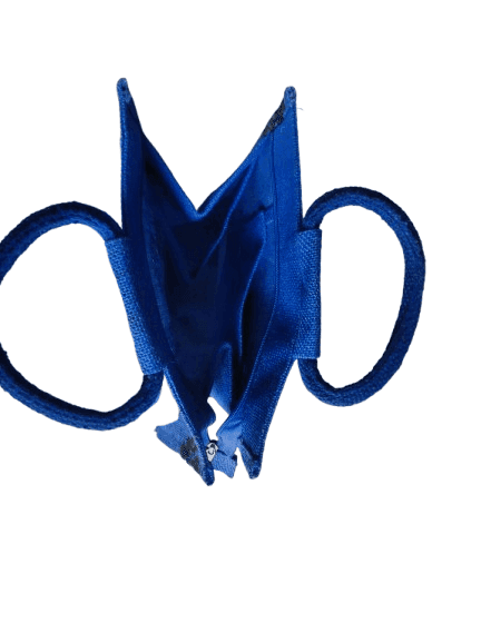Blue Floral Jute Bag with Zipper and Handle view 2