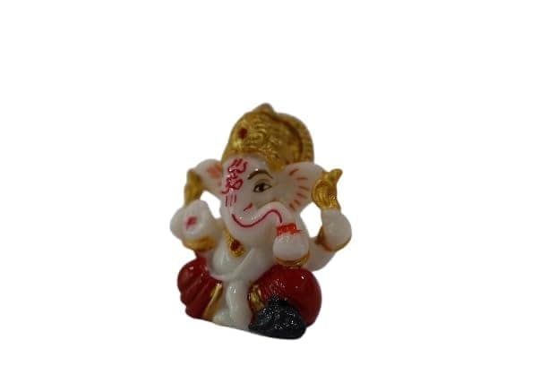 Lord Ganesha Decorative Idol, White and Red with Gold Crown, Small Religious Statue view 2