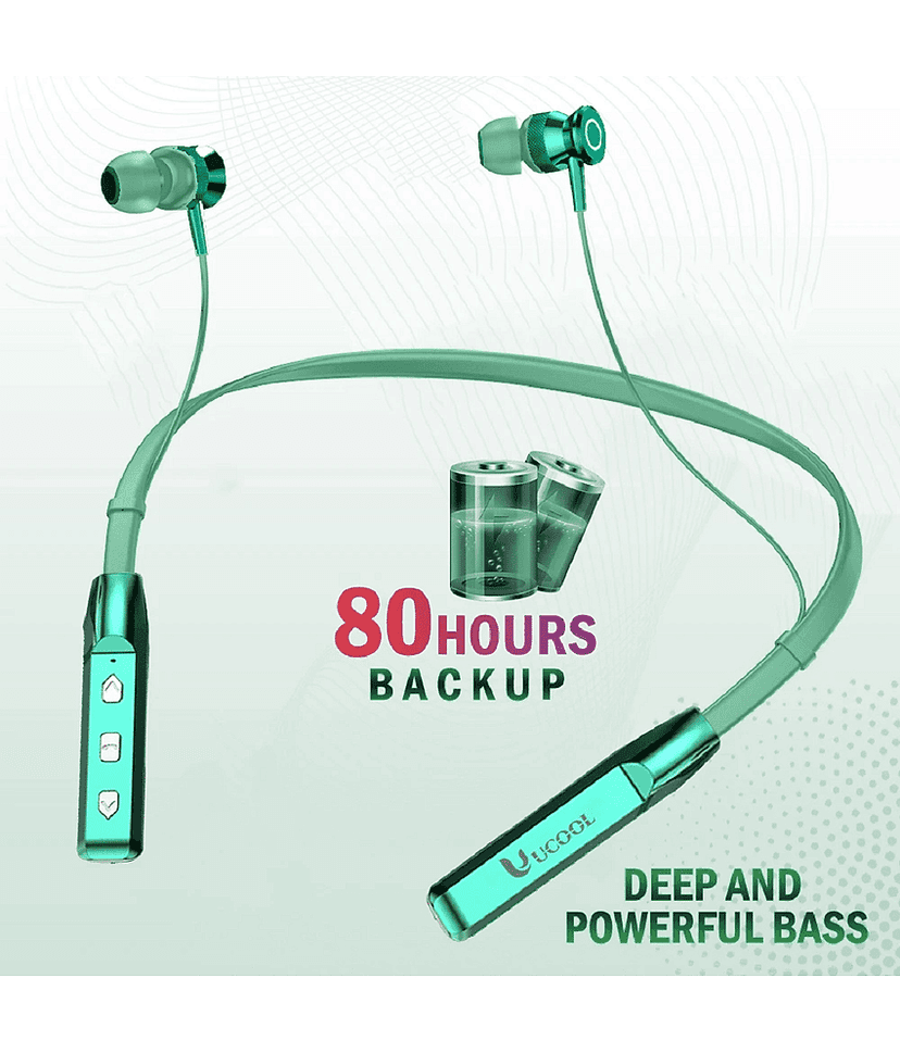 Raptor 80 Hours Green Playtime Wireless Neckband headphones Earphone view 2
