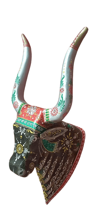 Divraya Art and Handicrafts Spiritual EleganceHand-Painted Cow Head Wall Decor view 2