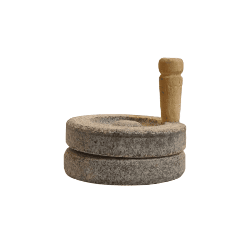 HPK Traditional Stone Pata Varvanta with Wooden Handle – Handcrafted Natural Stone Grinder - Mortar and Pestle Set