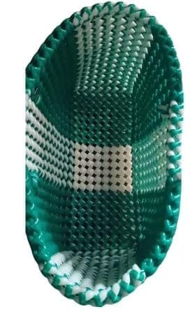 Green and White Handwoven Plastic Basket view 2