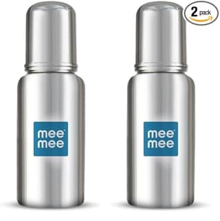 Mee Mee Baby Steel Feeding Bottle | Baby Milk Bottle with Advanced Anti Colic Valve, BPA Free, Soft Silicone Teat, Wide Neck for Babies/Infants/Newborns of 0-2 Years (Medium - 240ml (Pack of 2)) Mee Mee Baby Steel Feeding Bottle | Baby Milk Bottle with A