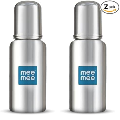 Mee Mee Baby Steel Feeding Bottle | Baby Milk Bottle with Advanced Anti Colic Valve, BPA Free, Soft Silicone Teat, Wide Neck for Babies/Infants/Newborns of 0-2 Years (Medium - 240ml (Pack of 2)) Mee Mee Baby Steel Feeding Bottle | Baby Milk Bottle with A